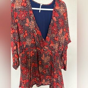 FP Movement by Free People Red and Blue Floral Mini Dress